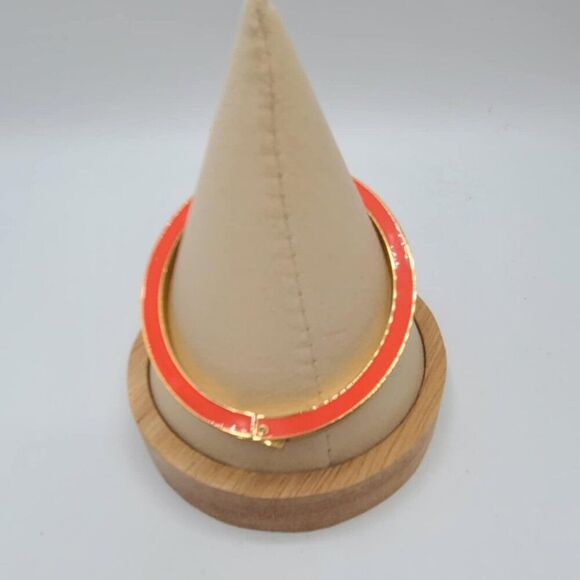 J Crew Gold Tone Orange Enamel Hinged Bangle Bracelet - Picture 7 of 10